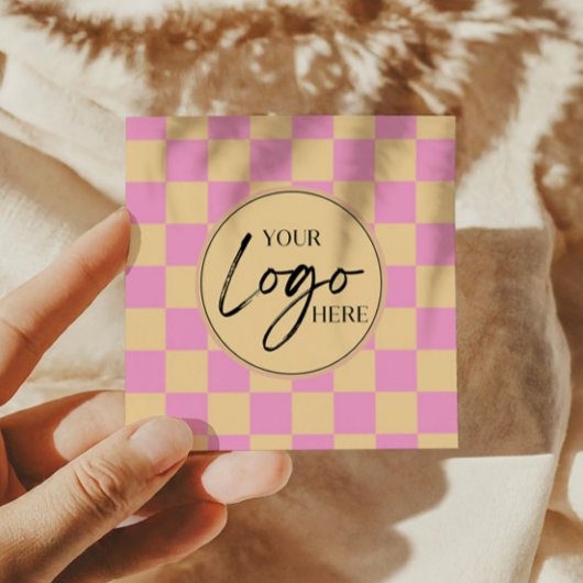 モダンピンクオ市松模様にレカスタムンジ会社のロゴ スクエア名刺