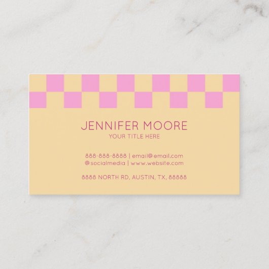 モダンピンクオ市松模様にレカスタムンジ会社のロゴ 名刺 (裏面)