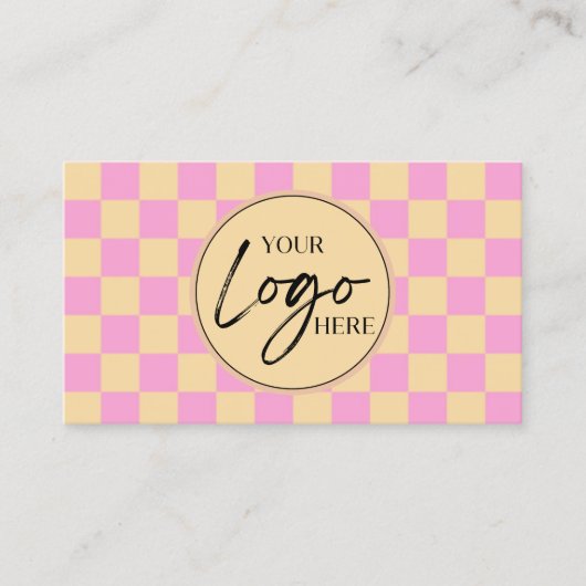 モダンピンクオ市松模様にレカスタムンジ会社のロゴ 名刺 (正面)