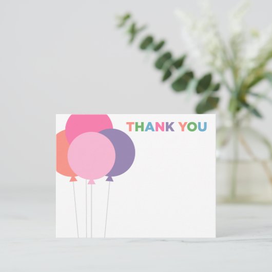 モダンピンクカラフルバースデーパーティーバルーン サンキューカード (スタンド正面)