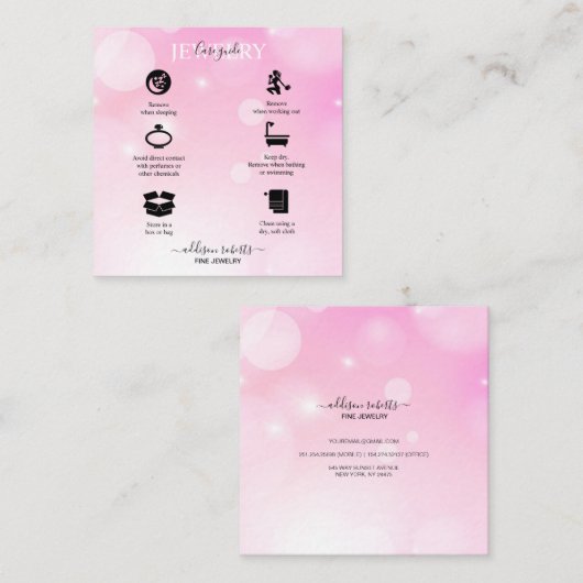 モダンピンクガーリーグラデーショ気にンジュエリー平方母線 スクエア名刺 (正面/裏面)