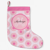 モダンピンクガーリー円ドットのパタカスタムーン スモールクリスマスストッキング (正面)