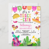 モダンピンクガールズ トレスター・フィエスタ 3歳の誕生日 招待状 (正面)