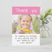 モダンピンクガール カスタムフォト誕生日 サンキューカード (スタンド正面)