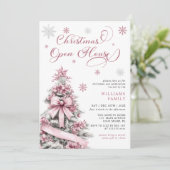 モダンピンククリスマスツリーオープンハウスパーティー 招待状 (スタンド正面)