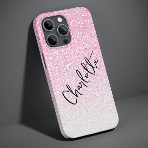 モダンピンクグリッターガーリーシックなカスタムネーム Case-Mate iPhone 14 PRO MAXケース