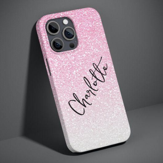 モダンピンクグリッターガーリーシックなカスタムネーム Case-Mate iPhoneケース
