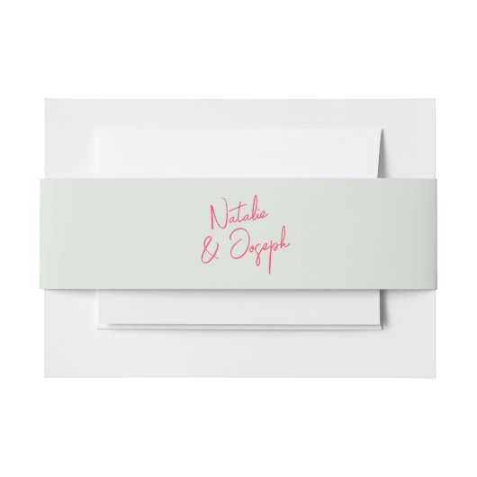 モダンピンクグリーンレトロブお洒落ライト結婚ズ 招待状ベリーバンド (正面例)