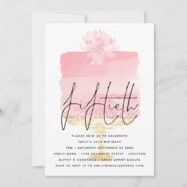 モダンピンクケーキスクリプトオーバーレイ50誕生日 招待状