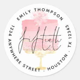 モダンピンクケーキスクリプト50th名前差出人住所 ラウンドシール