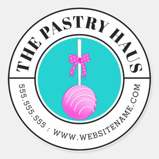 モダンピンクケーキポップ・アートの曲線文字 ラウンドシール (正面)