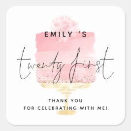 モダンピンクケーキ名21歳の誕生日パーティー感謝してい スクエアシール