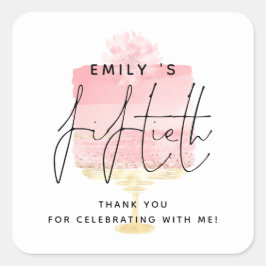 モダンピンクケーキ名50thバースデーパ感謝していーティ スクエアシール