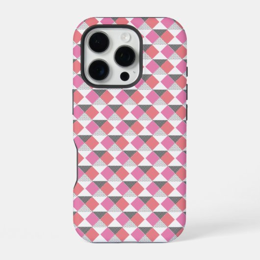 モダンピンクコーラルグレー幾何学ハーレクインパターン iPhoneケース (裏面)