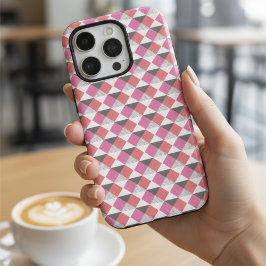 モダンピンクコーラルグレー幾何学ハーレクインパターン iPhone 16 PROケース