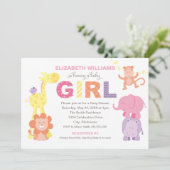 モダンピンクジャングルアニマルズガールベイビーシャワー 招待状 (スタンド正面)