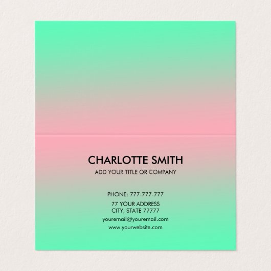 モダンピンクスタイリッシュと緑のグラデーションのカスタマイズ可能 名刺 (外部フラット)