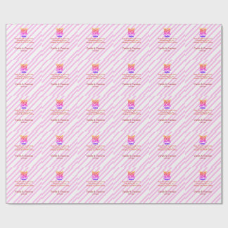 モダンピンクストライプのQRウエディングウエブサイト 名前と日付 ラッピングペーパー