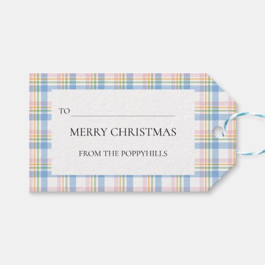 モダンピンクチェッククリスマスギフトタグ ギフトタグ (正面(横))