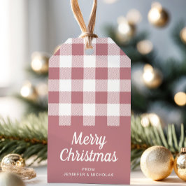 モダンピンクチェックメリークリスマス ギフトタグ