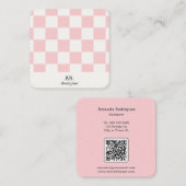 モダンピンクチェックQRコード ビジネスカード (正面/裏面)