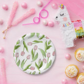 モダンピンクチューリップパターン ペーパープレート (パーティー)