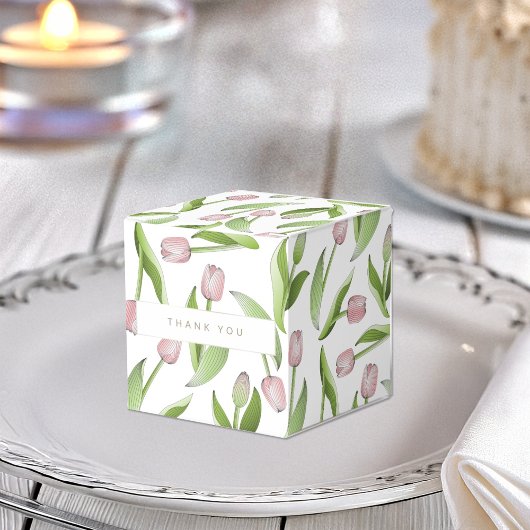 モダンピンクチューリップ花ありがとうパーティー フェイバーボックス