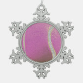 モダンピンクテニスボフェイクール スノーフレークピューターオーナメント (正面)