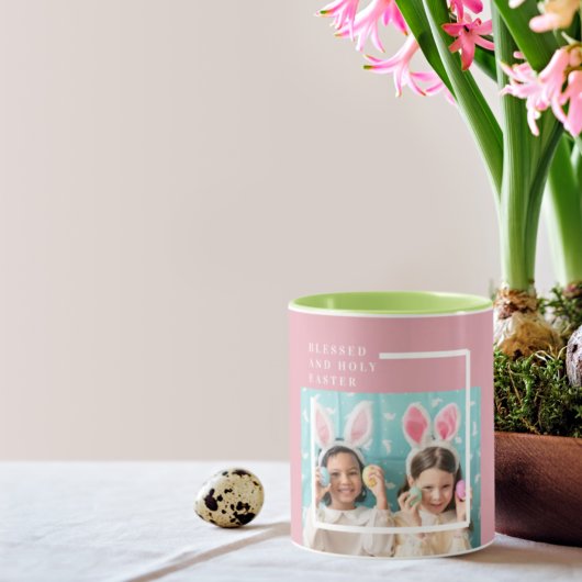 モダンピンクハッ賛美プイースター |写真のギフト マグカップ