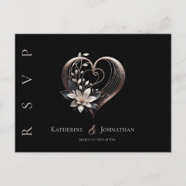 モダンピンクハートと花 – RSVP-結婚s- ポストカード