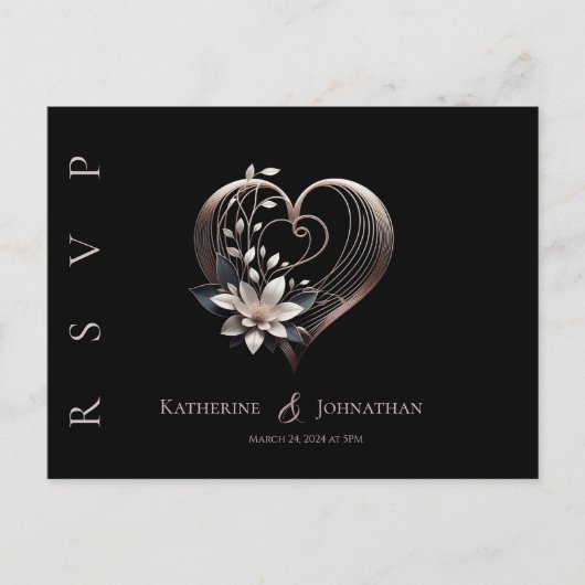 モダンピンクハートと花 – RSVP-結婚s- ポストカード (正面)