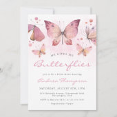 モダンピンクハ与えイME蝶ブライダルシャワー 招待状 (正面)