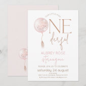 モダンピンクバルーン ワンダフル 1歳誕生日 招待状 (正面/裏面)