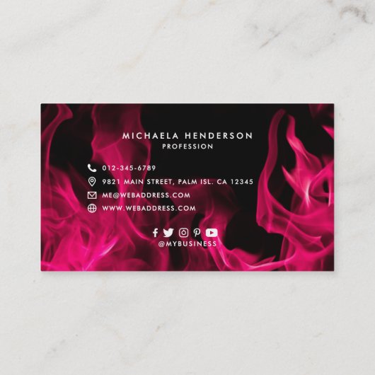 モダンピンクフカスタムレイムスのロゴとソーシャルアイコン 名刺 (裏面)