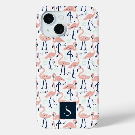 モダンピンクフラミンゴのモノグラム Case-Mate iPhoneケース (裏面)