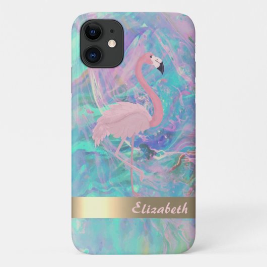 モダンピンクフラミンゴオパール虹色 Case-Mate iPhoneケース (裏面)