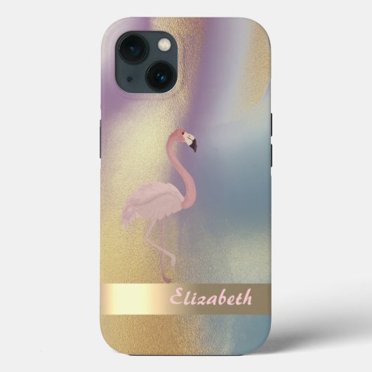モダンピンクフラミンゴカラフルゴールド Case-Mate iPhoneケース (裏面)