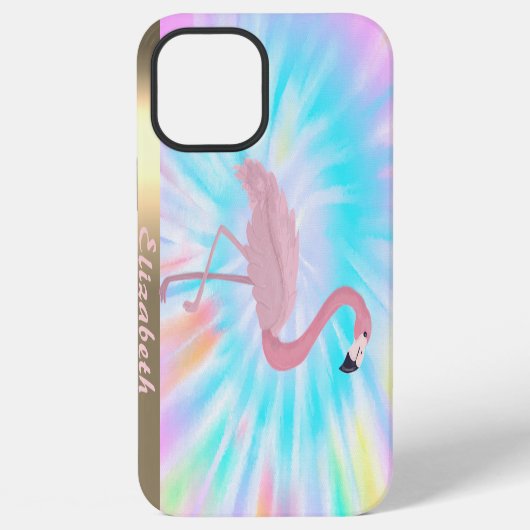 モダンピンクフラミンゴタイダイ iPhoneケース (裏面)