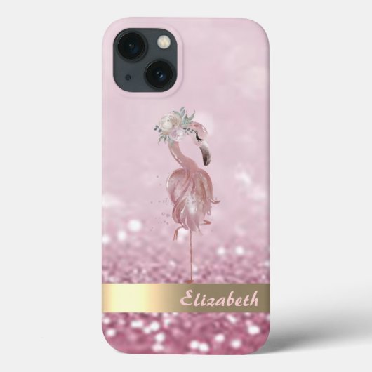 モダンピンクフラミンゴフラワーラメぼかし Case-Mate iPhoneケース (裏面)