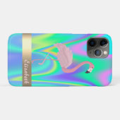 モダンピンクフラミンゴホログラフィック - 名前入り Case-Mate iPhoneケース (裏面(横))