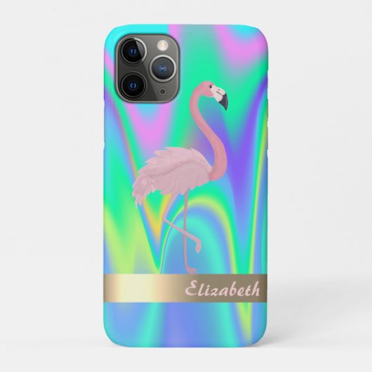 モダンピンクフラミンゴホログラフィック - 名前入り Case-Mate iPhoneケース (裏)