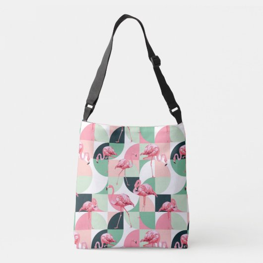 モダンピンクフラミンゴ幾何ガーリーシック クロスボディバッグ (裏面)
