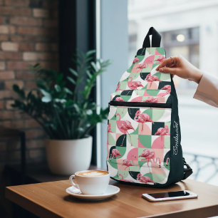 モダンピンクフラミンゴ幾何ガーリーシック スリングバッグ