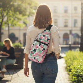 モダンピンクフラミンゴ幾何ガーリーシック スリングバッグ