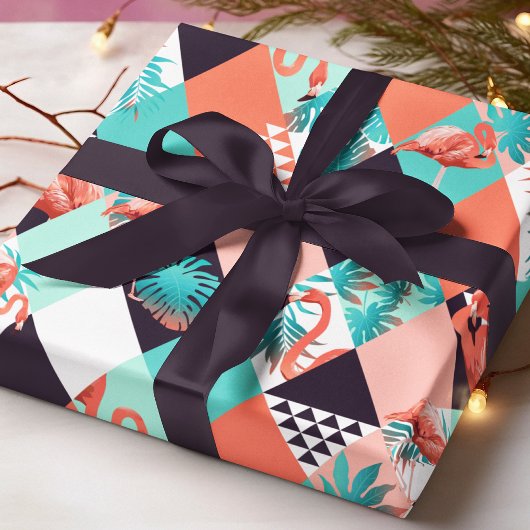 モダンピンクフラミンゴ幾何ガーリーシック ラッピングペーパー