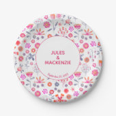 モダンピンクフラワーガーデンボー ペーパープレート (正面)