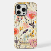 モダンピンクフラワーラメシックなカスタムネーム iPhoneケース (裏面)