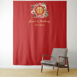 モダンピンクフローラ中国の結婚リース背景 タペストリー