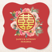 モダンピンクフローラ中国の結婚リース ペーパーコースター (正面)