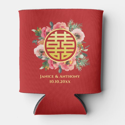 モダンピンクフローラ中国の結婚リース 缶クーラー (正面)